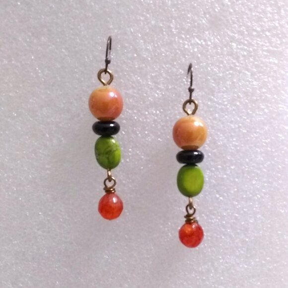 Colorful Handmade Fall Earrings - Mixed Semi-Precious Stone Beads - Seasonal - Picture 7 of 7
